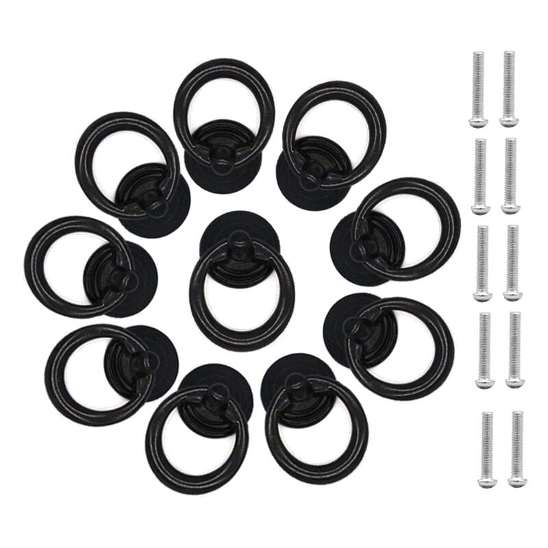 10 Stück schwarzer Metallschrankgriff Schubladentürknauf Ring runder Knopf | 07634061569577 10 Stück schwarzer Metallschrankgriff Schubladentürknauf Ring runder Knopf | 07634061569577