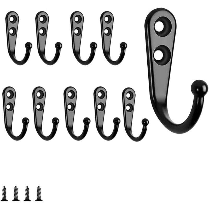 Image of 10 Stück Einzelhaken Schwarz Wandhaken Kleiderhaken Schwarz Ausgestattet mit Befestigungsschrauben