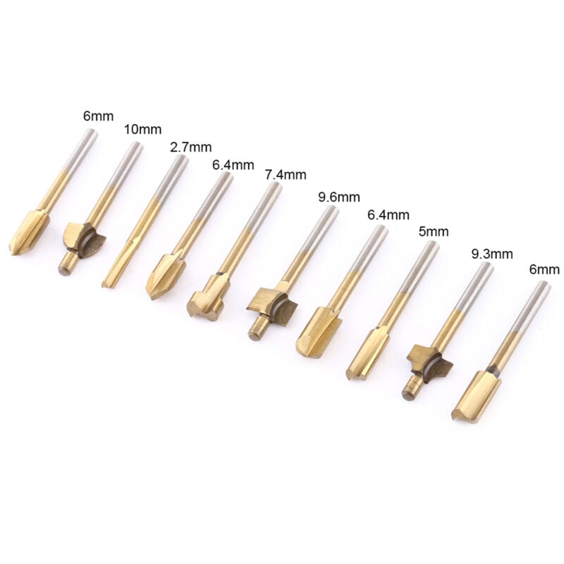 Image of 10 Stück HSS-Titan-beschichtete Holzfräser-Fräser mit 1/8"-Schaft