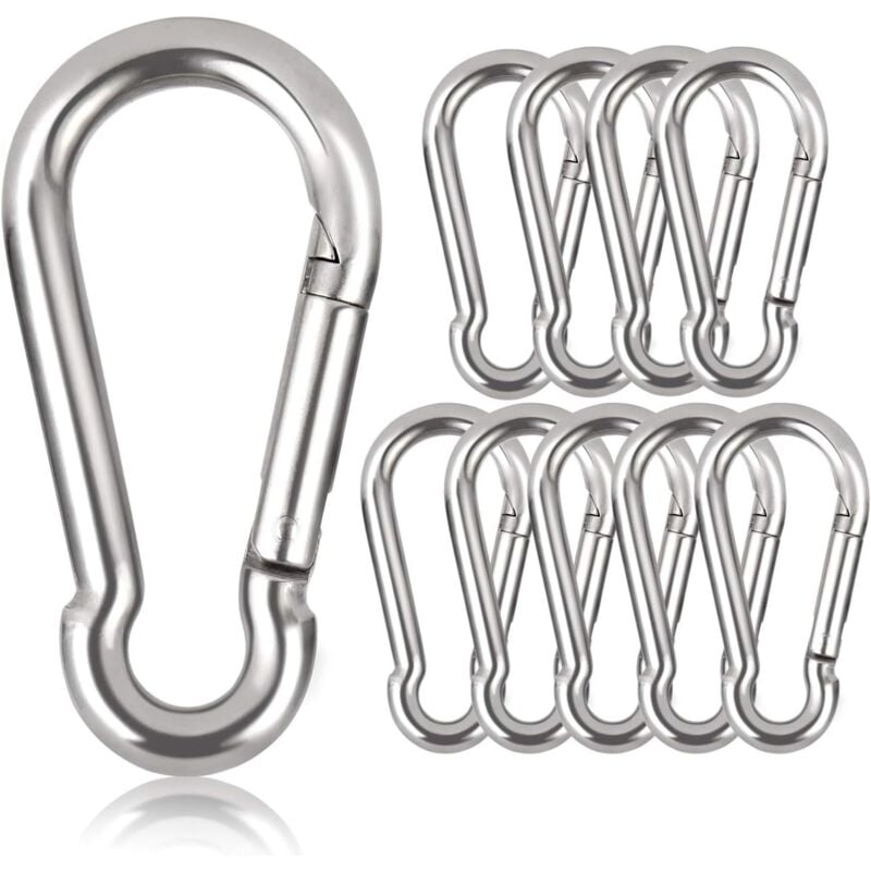 Image of 10 Stück Karabiner-Schlüsselanhänger, 80 mm x φ8 mm, maximale Belastung: 250 kg – AIMOONSA