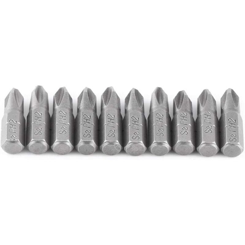 Image of 10 Stück PH2 magnetische Kreuzschlitzschraubendreher-Bits für Trockenbauschrauben, 25 mm Länge
