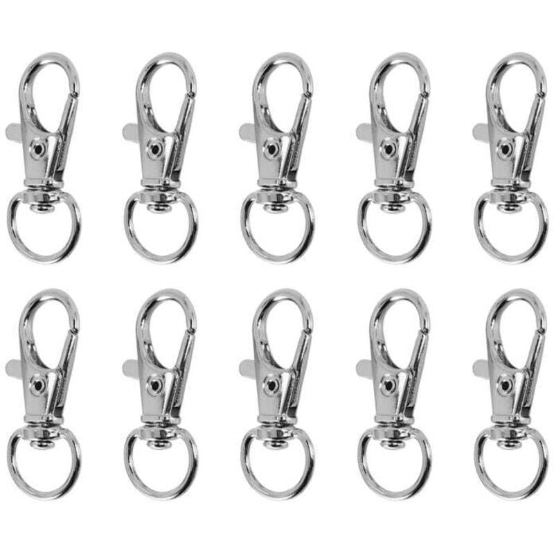 Image of 10 Stück silberfarbene Metallkarabiner 30 mm mit Haken für Schlüsselringe