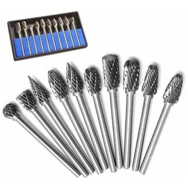 Image of 10 Stück Wolframkarbid-Drehfräser, Doppelschnitt, 3 mm Schaft, für Drehwerkzeuge