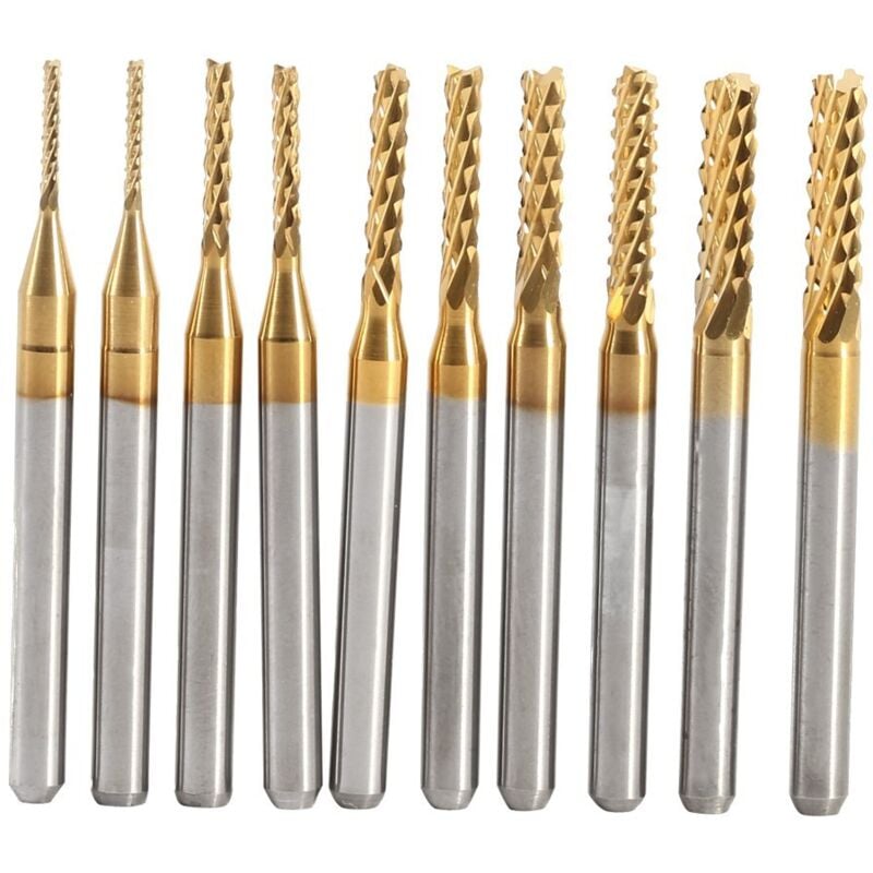 Image of 10 stücke Hartmetall-schaftfräser Gravur Bits Carving Bohrer Werkzeuge Titan Endated Mühle 1-3mm
