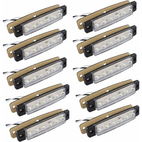 GOTRAYS 10 Stück 12 V Seitenmarkierungsleuchten 6SMD LED-Lampe vorne und hinten Seitenmarkierungsleuchten für Anhänger, LKW, Wohnwagen, Wohnmobil, Bus, Boot, Traktormotor, weiß