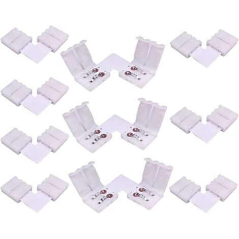 10 Stück 2-polige L-förmige LED-Streifenverbinder, rechtwinklige Eckverbinder für 10 mm breite einfarbige SMD 5050 5630 LED-Streifen, lötfrei [Klasse]