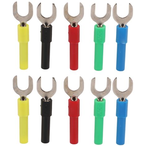 10 Stück 8-mm-U-förmige Gabelverbinder, 4-poliger Bananenstecker (weiblich) für Testkabel, 5 Farben