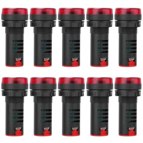 10 Stück BERM® AD16-22SM LED-Anzeigeleuchte mit akustischem Alarm und rotem Blinklicht, 12 V AC/DC