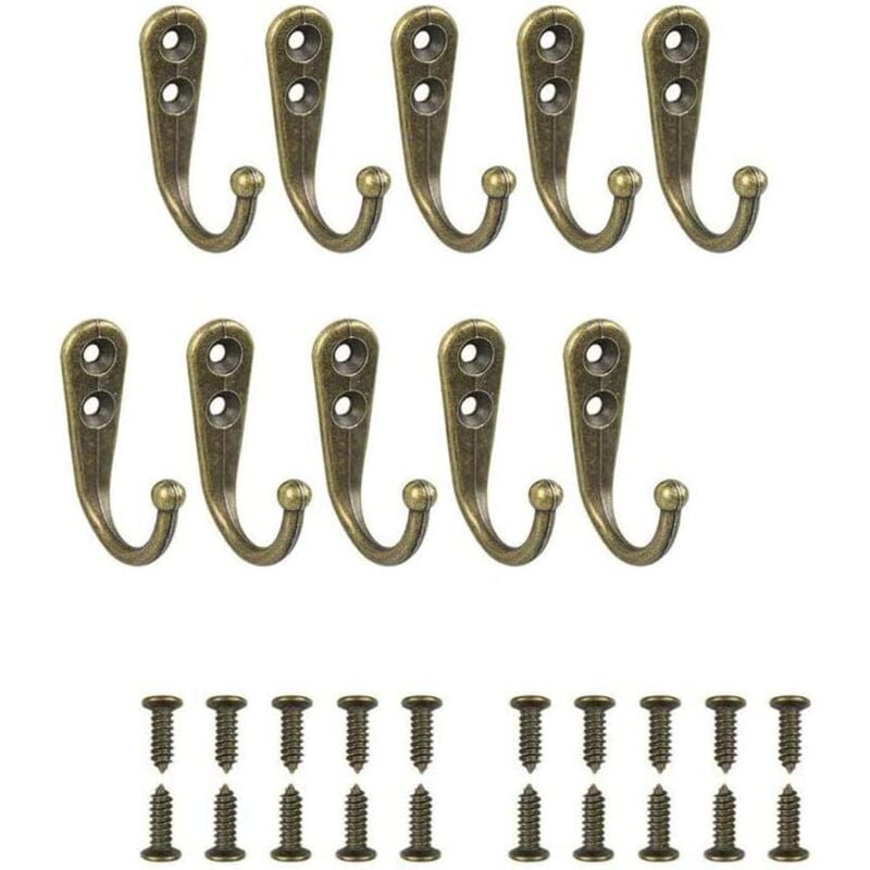 Image of 10 ganchos individuales de bronce para colgar en la pared, con tornillos de montaje.
