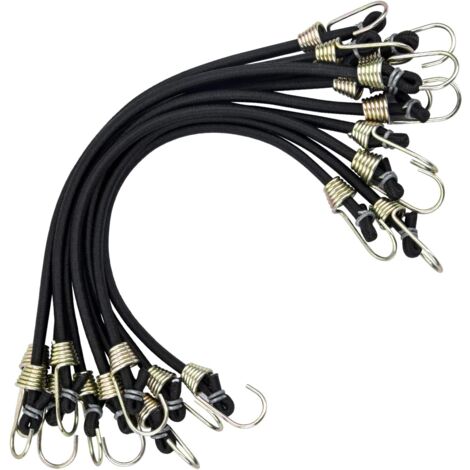10 Stück Bungee-Seile mit Mini-Bungee-Haken, robuste Universal-Bungee-Seile, Bungee-Seile für Zelt, Camping, Motorrad, Anhänger, Gepäckwagen und Fahrräder, Schwarz