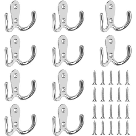 10 Stück Doppelwandhaken mit 20 Stück Schrauben, Wandhaken im Vintage-Stil für Küche, Bad und Toilette, silberfarben
