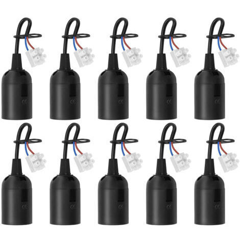 10 Stück E27 Fassungen mit Kabel, Baustellenfassungen für Renovierung, E27 Lampenfassungen Ersatz mit Kabel für LED-, Halogen- und Glühlampen, Schwarz