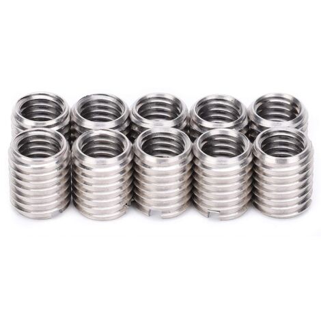 10 Stück Einsatzmutter, Innengewindeeinsatz M8 x 1,25, Außengewinde M10 x 1,5, lang, 12 mm Bodenloch, 9,0 mm Edelstahl, Montagemutter, Reparatur, Gewindehülse, Innensechskantschraube, Reduzierer-Konve