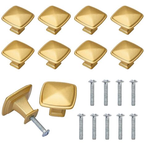 10 Stück goldene Schrank- und Schubladenknöpfe, Messing-Türgriffe mit Schraubbolzen, quadratische Form, Zinklegierung