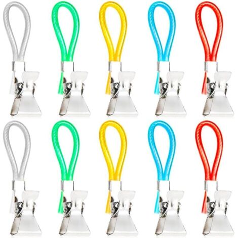 10 Stück Handtuchclips, Geschirrtuchhaken, Küchengeschirrtuchhalter, mehrfarbige Geschirrtuchclips, hängende Küchenclips aus Metall, für Küche, Schränke und Badezimmer (5 Farben)