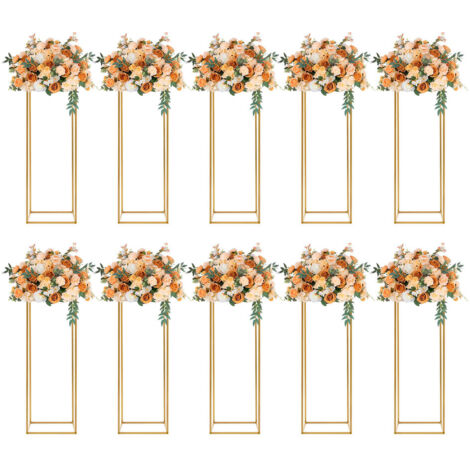 10 Stück Hochzeitsblumenständer, Goldene Vase Geometrisches Design, Rechteckige Blumenvase, Herausnehmbarer Blumenständer, Display für Hochzeitsparty Hausdekoration Party, Höhe 80cm