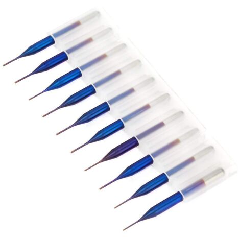 10 Stück Kegel-Hartmetall-Fräser, Bohrer, Wolframgrat, blau beschichtete Schaftfräser für SCM Leiterplatten-Graviermaschine (0,6 mm)