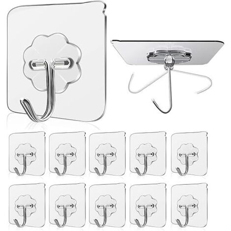 (10 Stück) Klebehaken 15kg (Max) Transparente Aufkleber Wandhaken Badezimmer Handtuchhalter Für Badezimmer, Küche, Decke, Aufhängen, Wand, Tür, Bademäntel