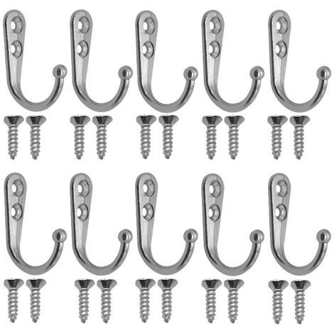 10 Stück Kleiderhaken - Wandgarderobenhaken Vintage - Retro Kleiderhaken aus Metall mit Schrauben Silber