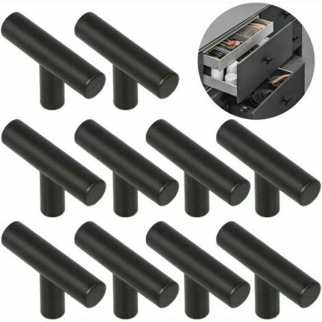 10 Stück Küchentür-Schrankgriff, 50 mm Lochabstand, Edelstahl, schwarzer Möbelgriff