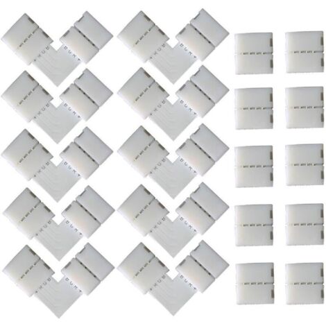 10 Stück L-förmiger 4-poliger Schnell-Eckverbinder, 10 Stück 4-poliger LED-Streifen-Anschluss, für 10 mm breite SMD 5050 RGB-LED-Streifen (weiß) FLITI