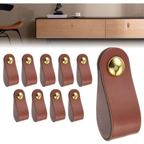 10 Stück Ledermöbelgriffe, Ledertürgriffe, Lederschrankgriffe, Lederküchentürgriffe, Lederschranktürgriffe mit 10 Schrauben, Küche, Schlafzimmer