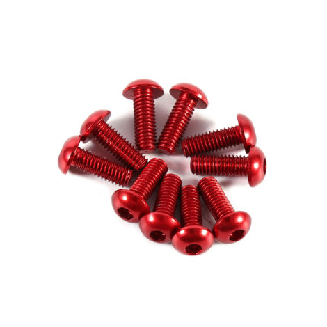 10 Stück M3 6–10 mm Innensechskantschrauben aus Aluminiumlegierung, Rundkopf, rot, 8 mm