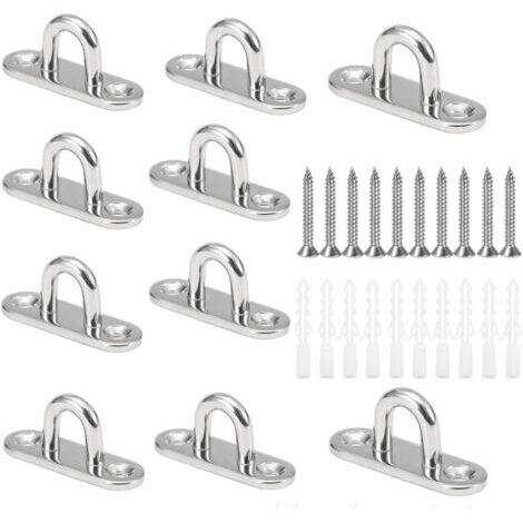 10 Stück M5 U-förmige Deckenhaken aus Edelstahl 304, Basis 15 x 45 mm, Wandhalterung, Ösenplatten zur Befestigung von Seilen auf Booten, Yoga oder zum Aufhängen von Deckenspendern
