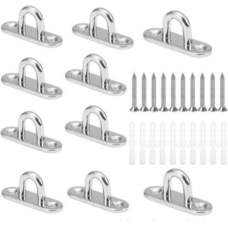 10 Stück M5 U-förmige Deckenhaken aus Edelstahl 304, Basis 15 x 45 mm, Wandhalterungsplatten mit Öse zur Befestigung von Seilen auf Booten und für Yoga oder zum Aufhängen von Deckenleuchtern