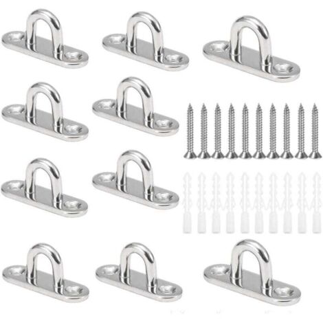 10 Stück M5 U-förmige Deckenhaken aus Edelstahl 304 mit 15 x 45 mm Basis, Wandmontage-Ösenplatten zur Befestigung