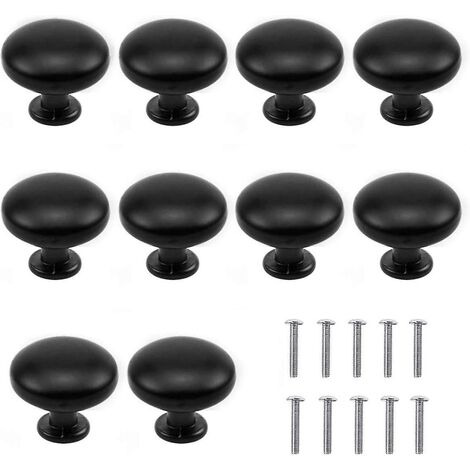 10 Stück mattschwarzer Schubladenknopf, Schubladenknopf-Set, Schrankgriff, mit runder Oberseite, 30 mm Knopf