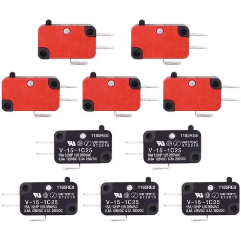 10 Stück Mikrowellen-Türschalter mit Kirschrot-Tasten, 125 V/250 V, 16 A, SPDT, 1 Schließer, 1 Mikro-Endschalter, V-15-1C25 NC