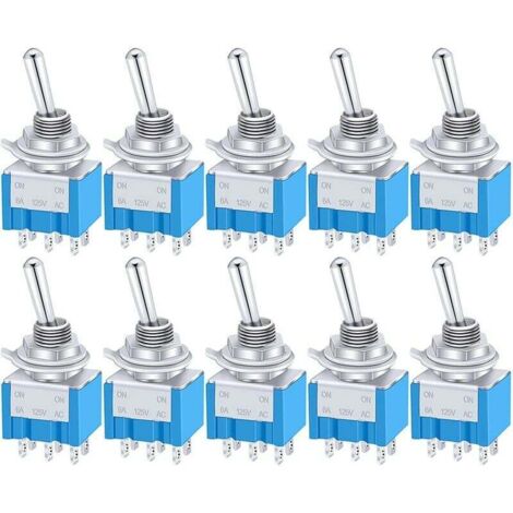 10 Stück Mini-Kippschalter EIN/AUS/EIN 6 Klemmen 3 Positionen DPDT Metall-Wippschalter AC 125 V 6A für Auto LKW Boot MTS-203
