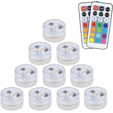 AUTRES 10 Stück Mini-LED-Tauchleuchten, ALED LIGHT Unterwasserlampe, wasserdichte RGB-Mehrfarben-LED-Kerzenlichter mit 2 Fernbedienungen für Schwimmbad, Teich, Aquarium, Vase, Dekoration, Halloween, Weihnach