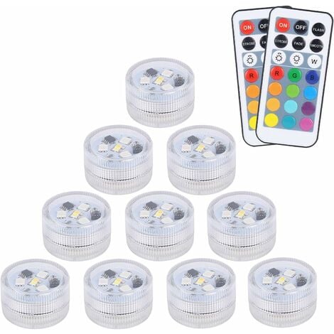 MUMU 10 Stück Mini-LED-Tauchleuchten, ALED LIGHT Unterwasserlichter Wasserdichte RGB-Mehrfarbige LED-Kerzenlichter mit 2 Fernbedienungen für Schwimmbecken, Teich, Aquarium, Vase, Dekoration, Halloween, Wei