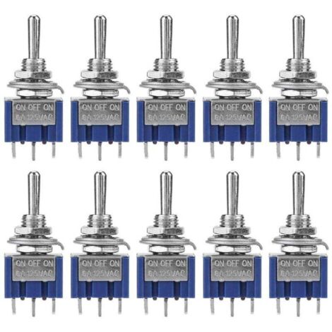 10 Stück Mini-Wippschalter, 6 A, 125 V AC, 3-Positionen-Schalter, 3-poliger Schalter, Mini-Kippschalter SPDT, Knopfkopfdurchmesser 6 mm