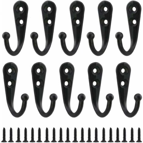 10 Stück Retro-Kleiderhaken aus schwarzem Metall, einzeln anschraubbare Wandhaken, Vintage-Wandgarderobe für Bademäntel, Regale, Schubladen, Spinde, Badezimmer mit 20 Schrauben
