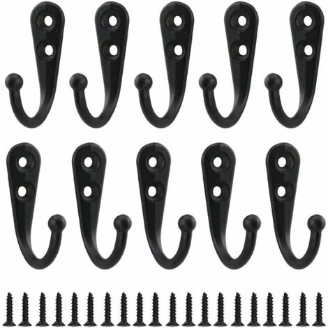 10 Stück Retro-Kleiderhaken, schwarzes Metall, Wandhaken, einzelne Schraub-Kleiderhaken, Vintage-Wandmontage, für Bademantel, Zuhause, Regale, Schubladen, Schließfächer, Badezimmer mit 20 Schrauben