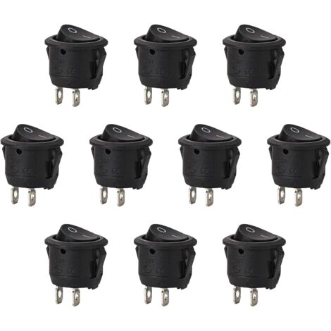10 Stück runder Wippschalter mit Verriegelung, SPST-Schalter, 2-polig, AC 6 A/125 V, 3 A/250 V, für Auto, LKW, Boot