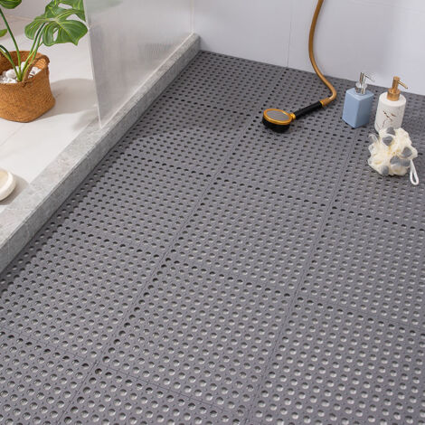 10 Stück rutschfeste Mosaik-Fußmatten mit Saugnäpfen aus Kunststoff für Bad und Küche, Grau