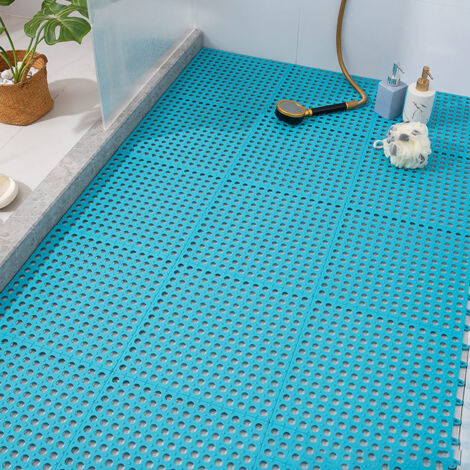 10 Stück rutschfeste Saugnapf-Fußmatten aus Mosaikkunststoff für Bad und Küche, blau