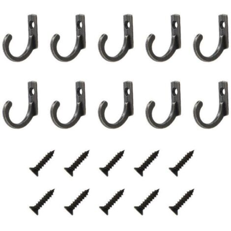 10 Stück Schraubhaken für die Wand, Retro-Kleiderhaken, Metall-Kleiderhaken, Garderobenständer mit 10 Schrauben für Badezimmer, Küche, Schlafzimmer, Wohnzimmer (Schwarz)