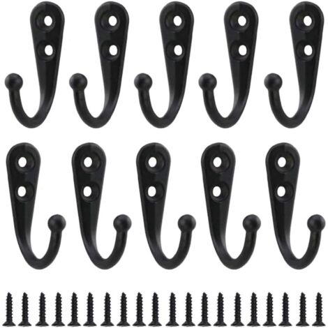 10 Stück schwarze Einzelhaken, Wandhaken, schwarzer Kleiderhaken, ausgestattet mit Befestigungsschrauben