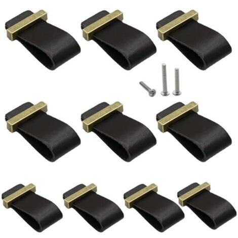 10 Stück schwarze Ledergriffe für Möbel, Schränke, Schubladen, Kommoden und Kleiderschränke