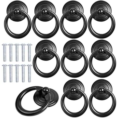 10 Stück schwarze Metall-Schrankgriffe, Türknöpfe, Schubladenringe, klassische Zuggriffe, runde Möbelgriffe