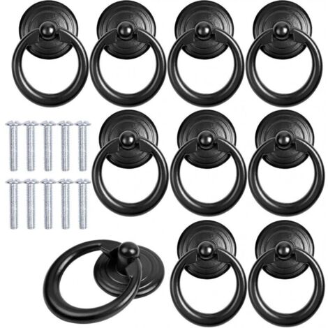 10 Stück schwarze Schrankgriffe, Metalltürknöpfe, Schubladenringe, klassische Zuggriffe, runde Möbelgriffe, Möbelknöpfe, Zuggriffe