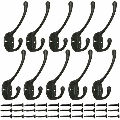 10 Stück schwarze Vintage Garderobenhaken, Wandhaken Metallhaken Kleiderhaken mit 25 Stück Schrauben für Türhaken Tür Küche Badezimmer (schwarz)