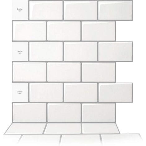 10 Stück selbstklebende Küchenrückwand, selbstklebende Wandfliesen für Küche und Bad, Küchenaufkleber, Weiß mit grauer Fuge, 30,5 x 30,5 cm