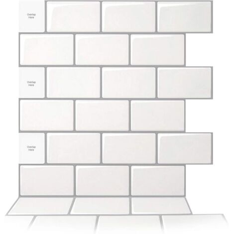 10 Stück selbstklebende Küchenrückwand, selbstklebende Wandfliesen für Küche und Bad, Küchenaufkleber, Weiß mit grauer Fuge, 30,5 x 30,5 cm