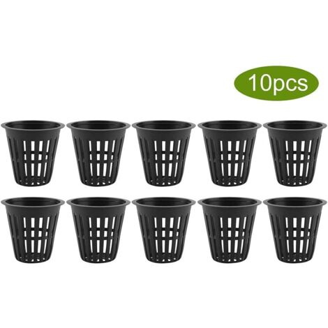 10 Stück/Set Hydrokultur-Pflanzkörbe, Becher, Kunststofftöpfe, wiederverwendbar, langlebig, Gartennetz, Kindergarten-Eimerkorb für Hydrokultur-Gartenbepflanzung, Balkon (schwarz)